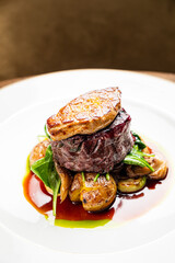 Canvas Print - ribeye steak with potato and meat sauce