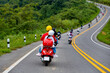 motorcycle on the road rides away. Travel on vacation, enjoy the nature trail