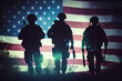 Conceptual US Flag with American soldiers silhouettes created with generative AI