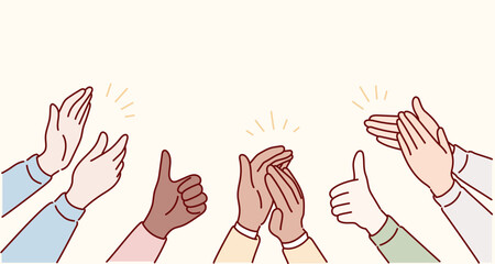Human hands clapping. People crowd applaud to congratulate success job. Hand thumbs up. Hand drawn style vector design illustrations.