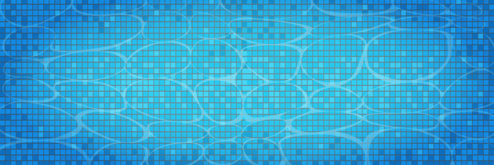 Swimming pool caustics ripple background. Blue swimming pool for backdrop, banner, wallpaper, surface pattern, cover and banner. Swimming pool bottom background. Summer concept, vector illustration