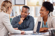 © Rethea B/peopleimages.com - Black couple, financial advisor and investment planning meeting with bank documents and contract. Accounting, savings and budget consulting with banking management woman talking about payment
