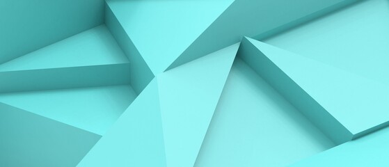 Wall Mural - Creative idea. Abstract Geometric shapes background. Futuristic Triangular and Low poly concept for Origami Digital art on Blue. Inspiration, innovative, copy space, banner-3d Rendering