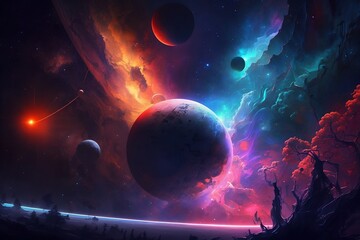 A contrast colorful planet, space - desktop landscape, illustration