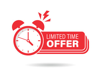 limited offer icon in flat style. promo label with alarm clock vector illustration on isolated backg