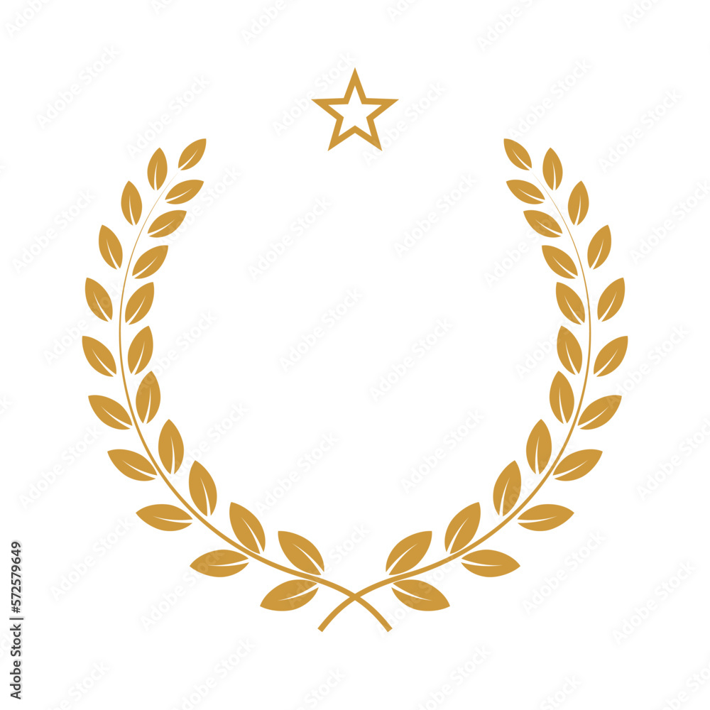 Yellow laurel wreath with star icon vector illustration. Winner award ...