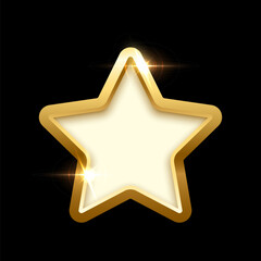 Wall Mural - 3d plate button of star shape with golden frame vector illustration. realistic isolated website elem