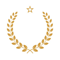 Wall Mural - yellow laurel wreath with star icon vector illustration. winner award with leaves silhouette, trophy