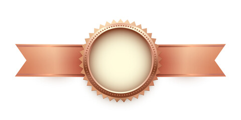 Wall Mural - 3d bronze medal on ribbon, seal trophy vector illustration. realistic isolated brown circle medallio