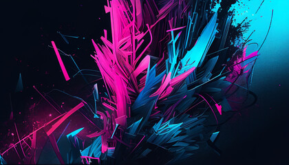 Wall Mural - Abstract blue and purple dynamic neon lines background , Generative AI.