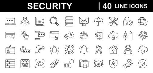 Wall Mural - Security set of web icons in line style. Cyber Security and internet protection icons for web and mobile app. Password, security system, finger print, spy, electronic key and more. Vector illustration