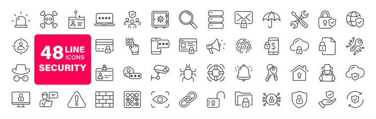 security set of web icons in line style. cyber security and internet protection icons for web and mo