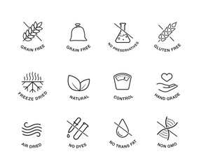 Set of icons for ethical food. The outline icons are well scalable and editable. Contrasting elements are good for different backgrounds. EPS10.	