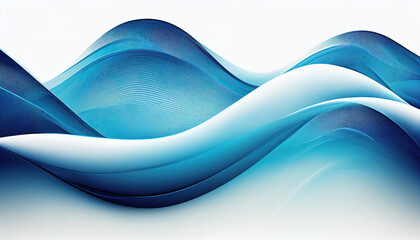 Abstract blue waves on white background, Generative AI