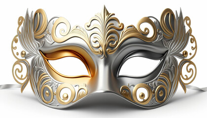 Wall Mural - Bold Illustration of a Mardi Gras Mask in silver and Gold