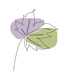 Wall Mural - one continuous line drawing abstract tropic spring maple leaf. minimal botany natural eco concept. h