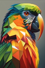 Colorful Creative Abstract Macaw Parrot, Contemporary Art, Rainbow Geometric Structures, Multicolor Poster, Pop Surrealism