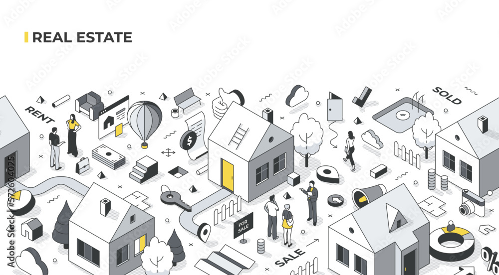 Real Estate Isometric Illustration Stock Vector | Adobe Stock