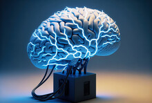 Brain Plugged In To Electronic Device. Generative AI