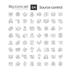 Source control linear icons set. Software development technology. Files changing tracking. SCM system. Customizable thin line symbols. Isolated vector outline illustrations. Editable stroke