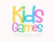 © Popskraft - Vector cute Emblem Kids Cames. Creative Watercolor Font. Handwritten Alphabet Letters, Numbers and Symbols