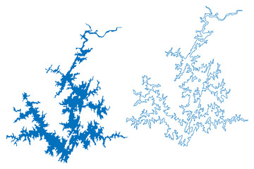 Lake Martin Reservoir (United States of America, North America, us, usa, Alabama) map vector illustration, scribble sketch Martin Dam map