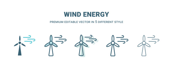 wind energy icon in 5 different style. Outline, filled, two color, thin wind energy icon isolated on white background. Editable vector can be used web and mobile