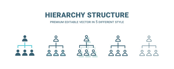 Canvas Print - hierarchy structure icon in 5 different style. Outline, filled, two color, thin hierarchy structure icon isolated on white background. Editable vector can be used web and mobile