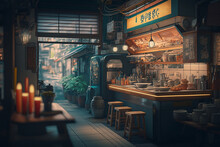 Cramped Japanese Street Restaurant, Created By A Neural Network, Generative AI Technology