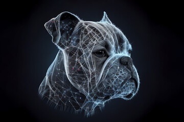 Wall Mural - neural network of a bulldog brain with big data and artificial intelligence in the head of the engli
