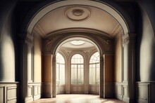 Castle Interiors, Empty Victorian Hall, Luxury Hotel Lobby, Royal Villa Abstract Generative AI Illustration