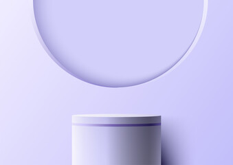 Wall Mural - 3d realistic empty purple podium pedestal stand with circle backdrop minimal wall scene background
