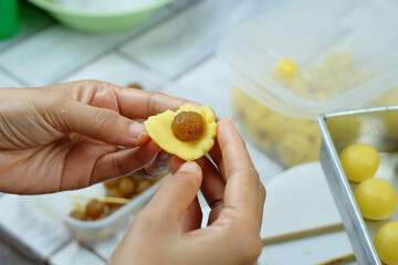 Wall Mural - The process of making nastar cake, a cake made from pineapple jam is usually served during Eid