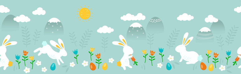 Wall Mural - Cute Easter Egg hunt design, map for children, hand drawn with cute bunnies, eggs and decorations - great for invitations, banners, wallpapers - vector