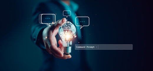 Poster - Ai technology, Artificial Intelligence. man using technology smart robot AI, artificial intelligence by enter command prompt for generates something, Futuristic technology transformation. Chat with AI