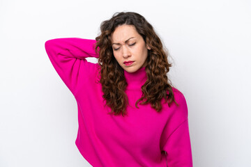 Wall Mural - Young caucasian woman isolated on white background with neckache