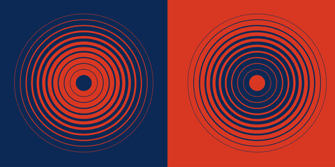Abstract concentric, hypnotic circle elements isolated on a background. Color halftone ring pattern. Circular line pattern concept for a sound wave, radio, sonar Geometric centric vector illustration