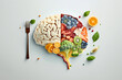 Brain with fruits, concept of healthy living and eating healthy food