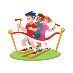 Bakiak aka Clogs Race Traditional Game event in indonesian independence day celebration cartoon illustration vector