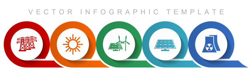Fototapete - Renewable energy icon set, miscellaneous icons such as power line, sun, solar panel and nuclear power plant for webdesign and mobile applications, flat design infographic vector template in eps 10