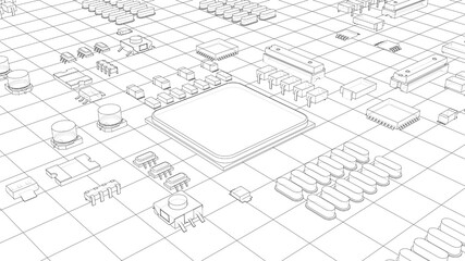 Wall Mural - Electric circuit board, various chips