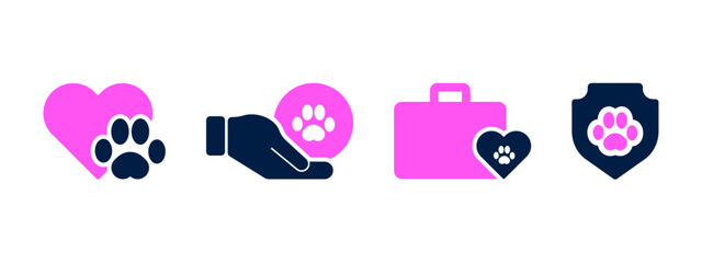 animal welfare icon set. animal protection icon in flat style concept - stock vector.