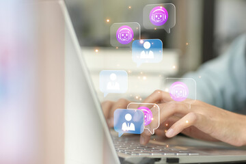 concept of chat with ai, robot application, conversation assistant provide information, and help to 