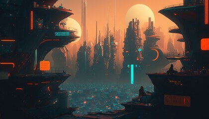 Aufkleber - Smart city in metaverse. The concept of the Internet of Things, smart city, high-speed connection of devices. Metaverse city concept. AI