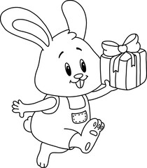 rabbit with a gift vector drawing