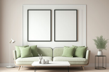 two identical picture frame hanging on white wall, Generative IA