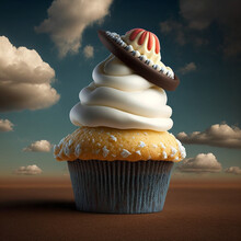 A Cupcake With A Cowboy Hat. Created Using Ai Generative. 