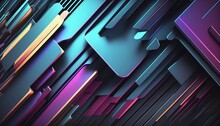 3D Abstract Technological Background. Gradient Metallic Stripes. Fashion Industrial Design.