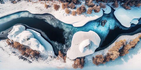 Wall Mural - drone winter landscape nature in iceland, Landscape concept, Generative AI	