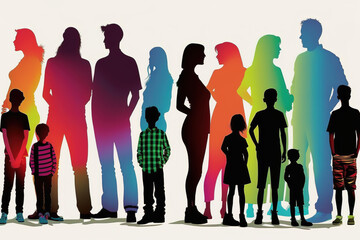 Wall Mural - silhouettes of people, families, children and adults, with bright colors. ia generate